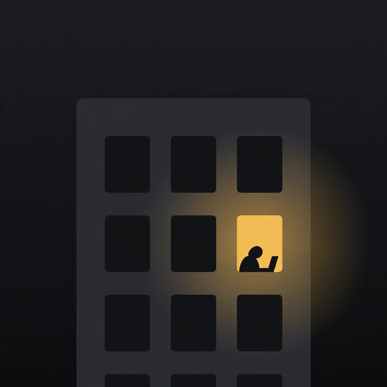 The Nightsesh app icon: a dark building with one lit window and a student at a laptop.